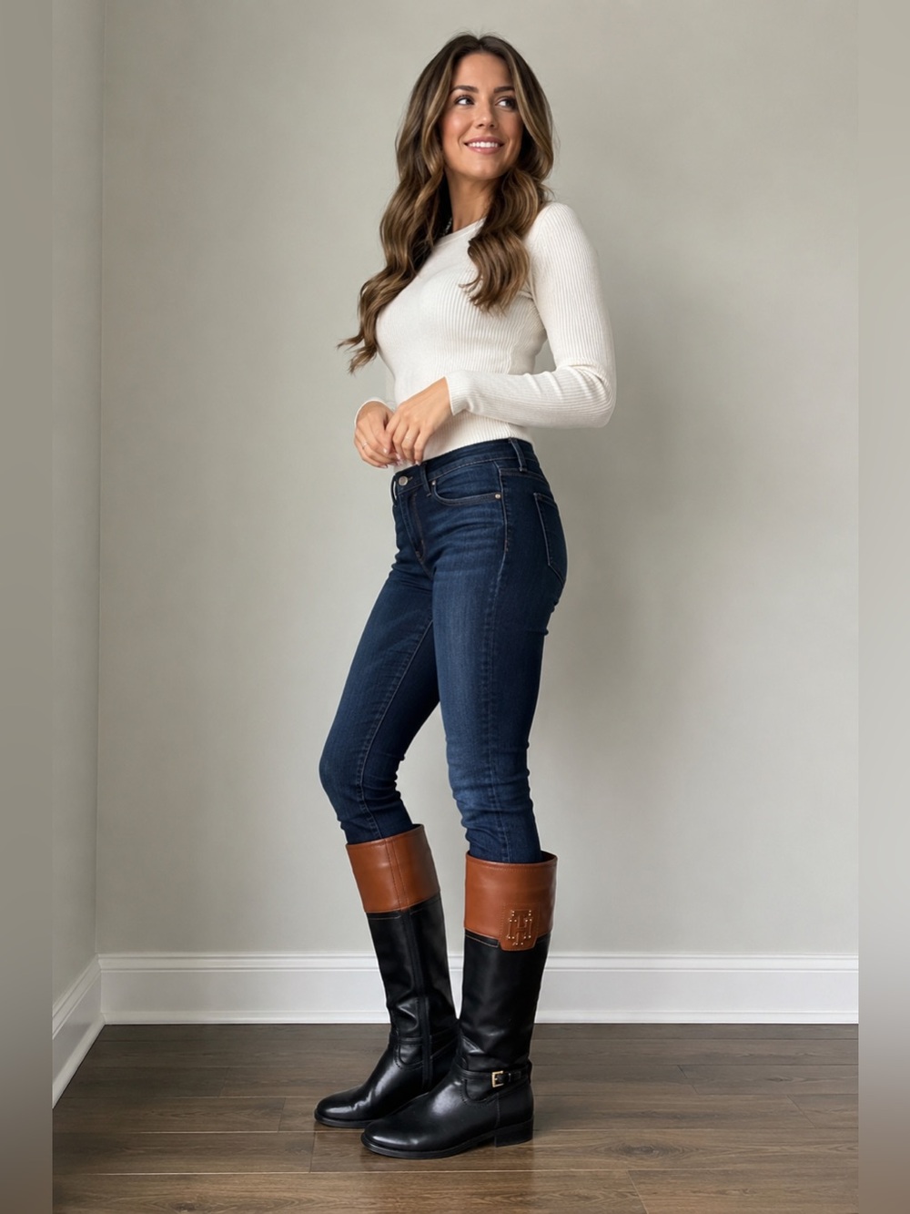 Tommy Hilfiger Women’s 6.5M Black Cognac Knee High Riding Boots Equestrian